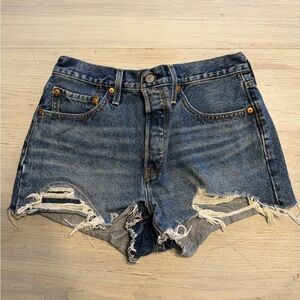 Levi 501 Blue Distressed Jean Shorts
